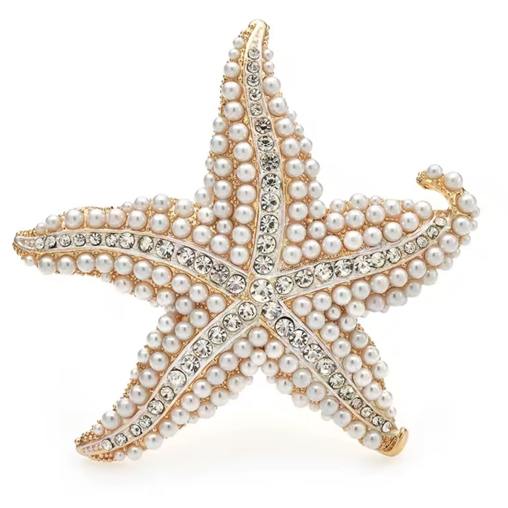 Betsey Johnson Gold and White Starfish Brooch - Picture 2 of 4